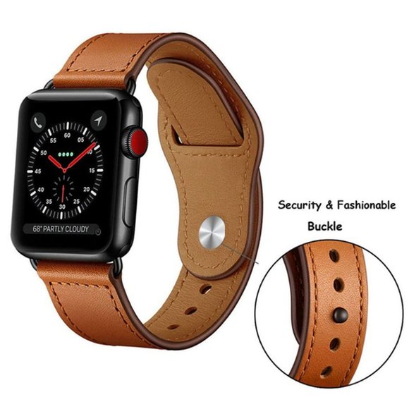 NEW Brown Genuine Leather For Apple Watch - Picture 6 of 7